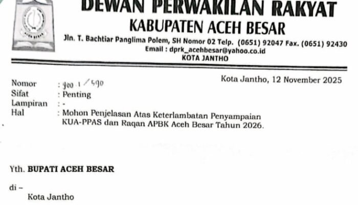 DPRK Aceh Besar Peringatkan Bupati Terkait Keterlambatan KUA-PPAS dan Rancangan APBK 2026