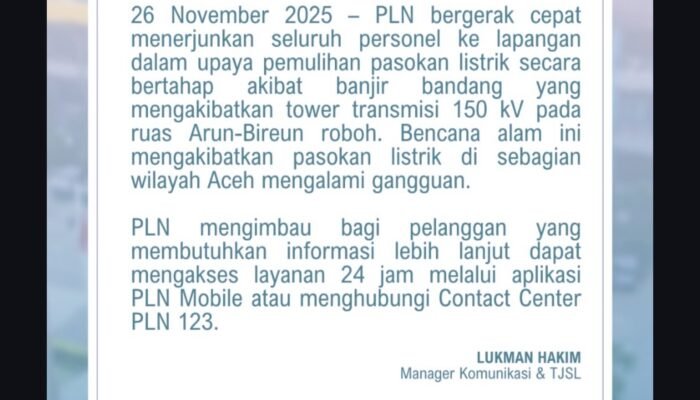 Tower Transmisi Roboh Akibat Banjir, PLN Kerahkan Seluruh Tenaga untuk Pulihkan Listrik di Aceh
