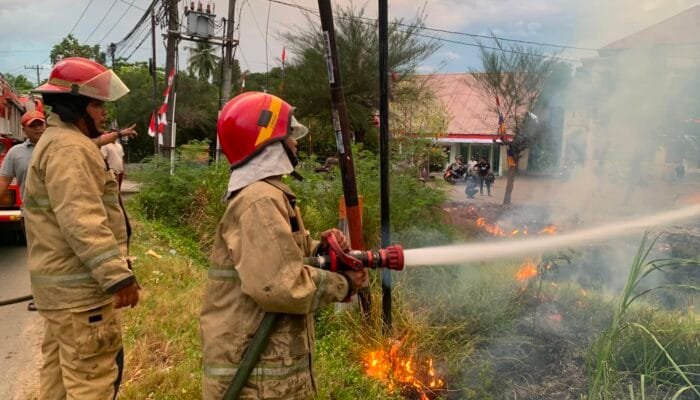 Api Lahap Lahan Kebun Depan Kantor Camat Montasik, Diduga Dipicu Pembakaran Sampah